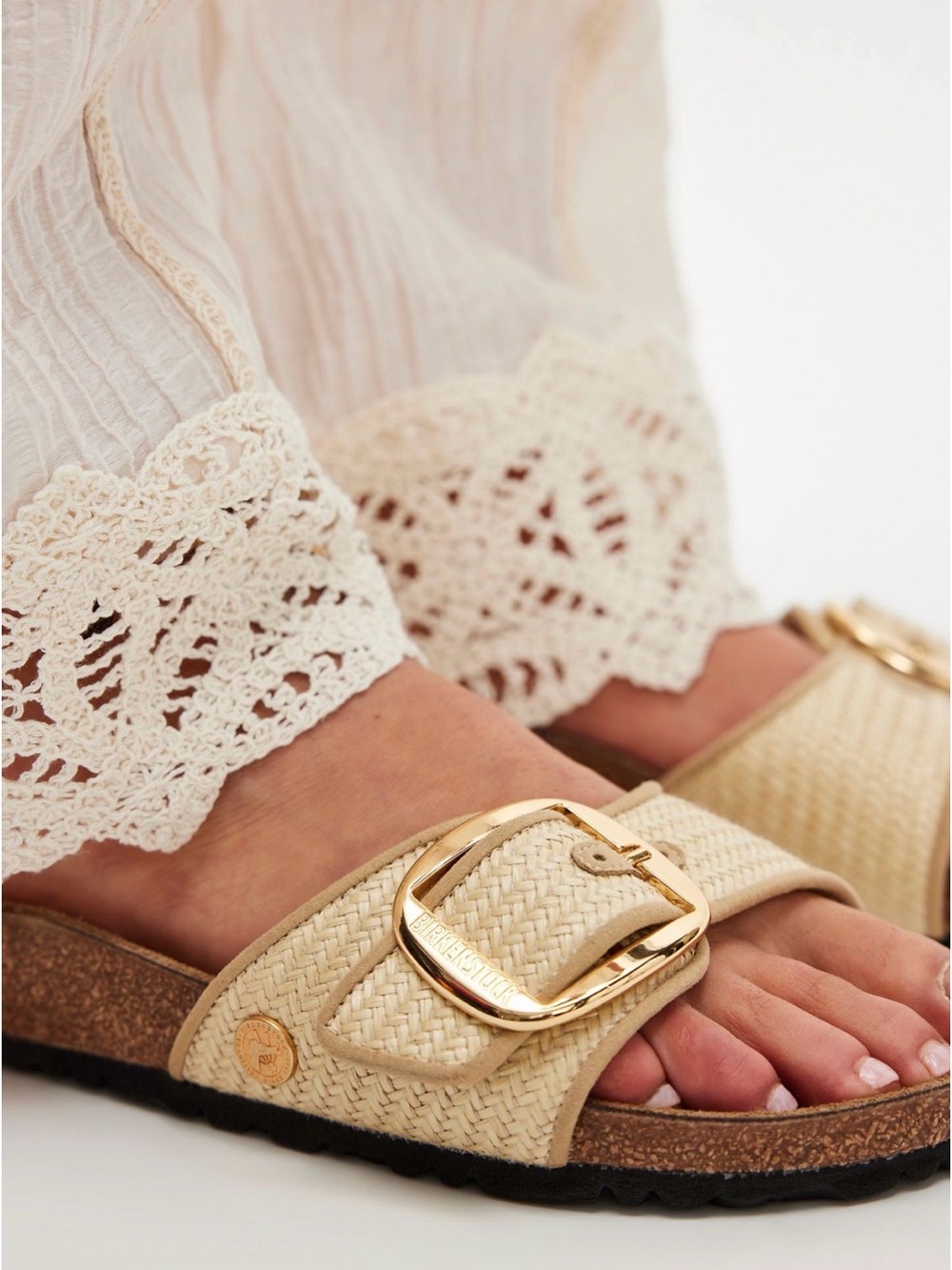 Birkenstock Madrid Big Buckle Raffia Sandals Ivory Size 11 NIB NWT